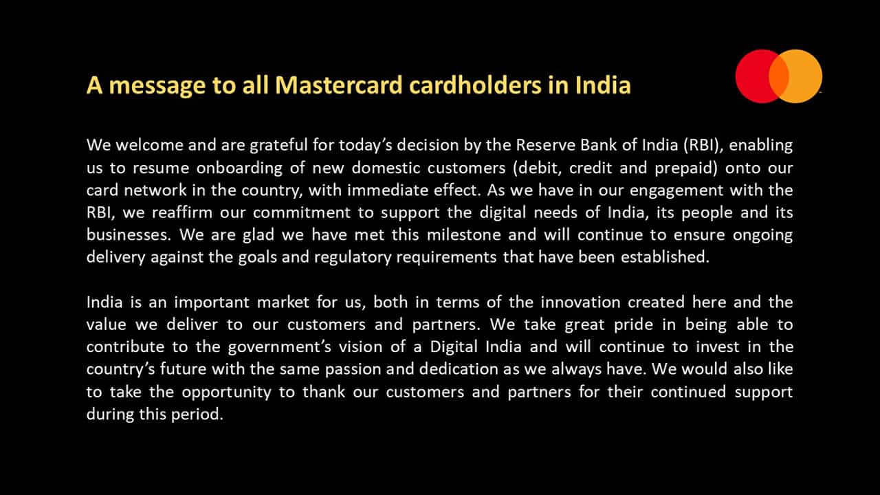 RBI Lifts Mastercard Ban On Issuing New Cards eBanking.in