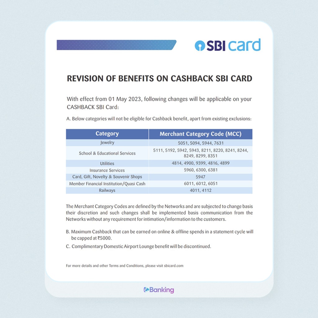 Cashback SBI Credit Card Devaluation Notification May 2023