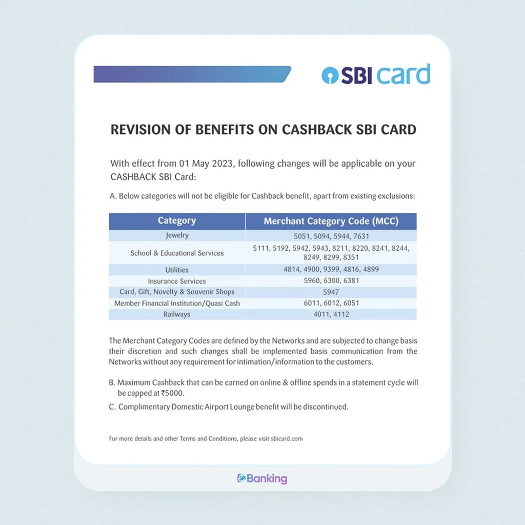 Cashback SBI Credit Card Devaluation Notification May 2023