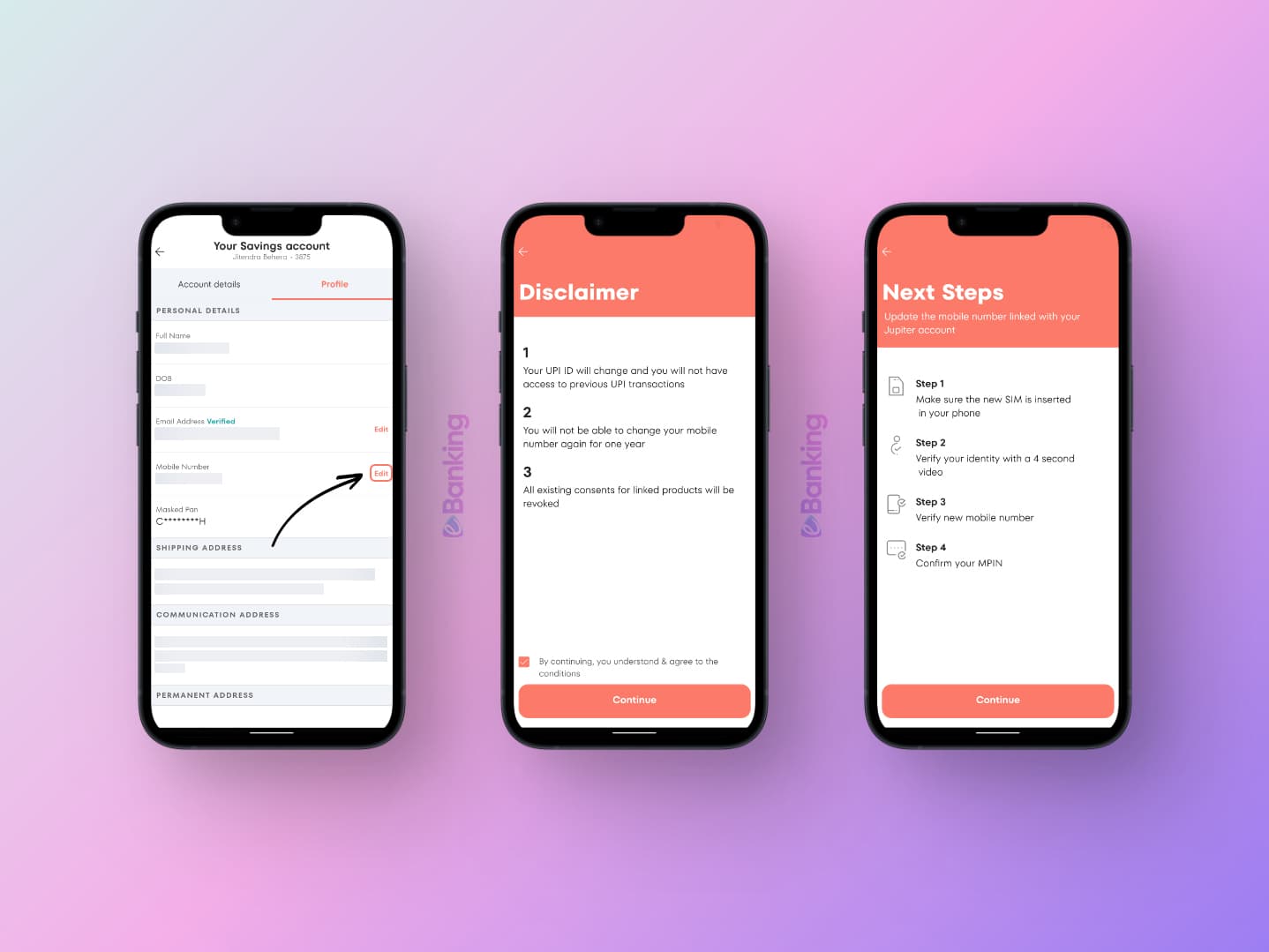 Change Jupiter Mobile Number eBanking.in